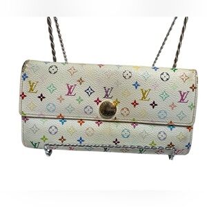 Louis Vuitton Multicolor Sarah Wallet White Murakami Monogram Y2K- Sold As is.